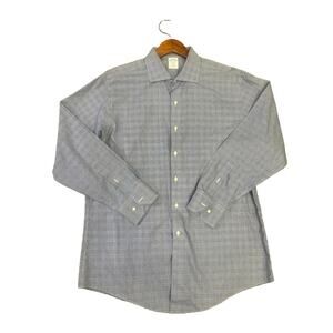 Brooks Brothers Shirt Mens 17-34 Regent Fit Non Iron Cotton Stretch Blue Plaid